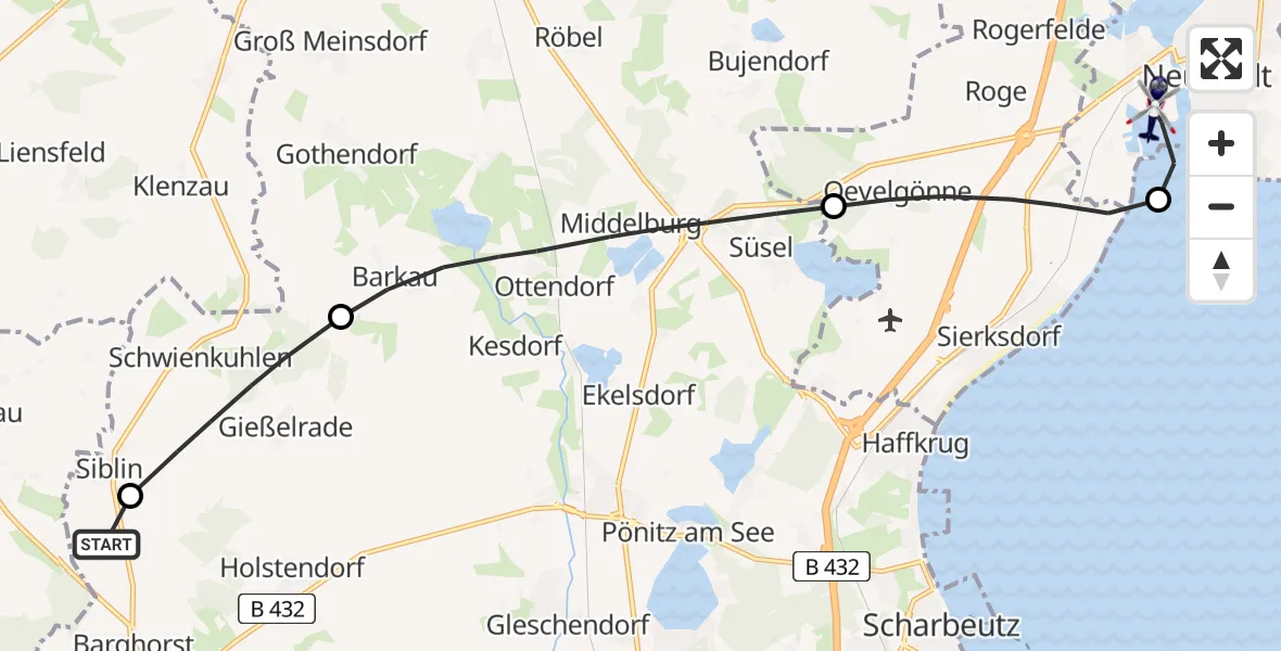 Flugroute Polizeihubschrauber Christoph 12 Luftrettungszentrum - Neustadt in Holstein, 30 Mai 2026, 05:13