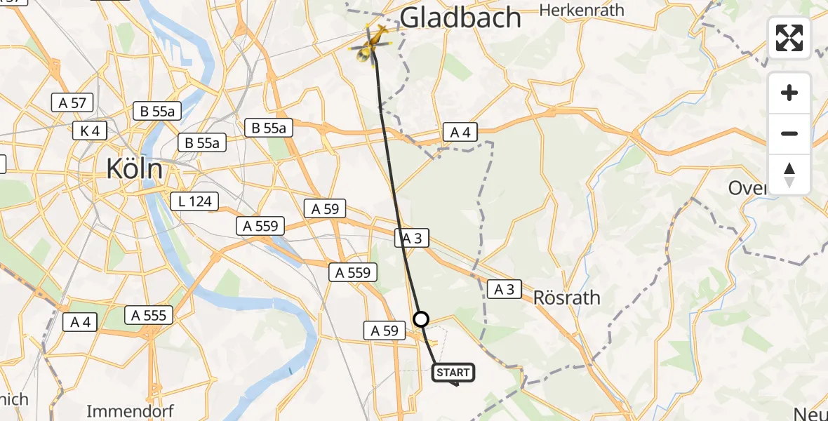 Flugroute Rettungshubschrauber Köln Bonn Flughafen - Köln, 30 Mai 2026, 05:32
