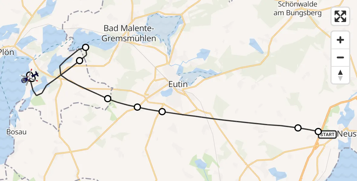 Flugroute Polizeihubschrauber Altenkrempe - Plön, 30 Mai 2026, 05:40