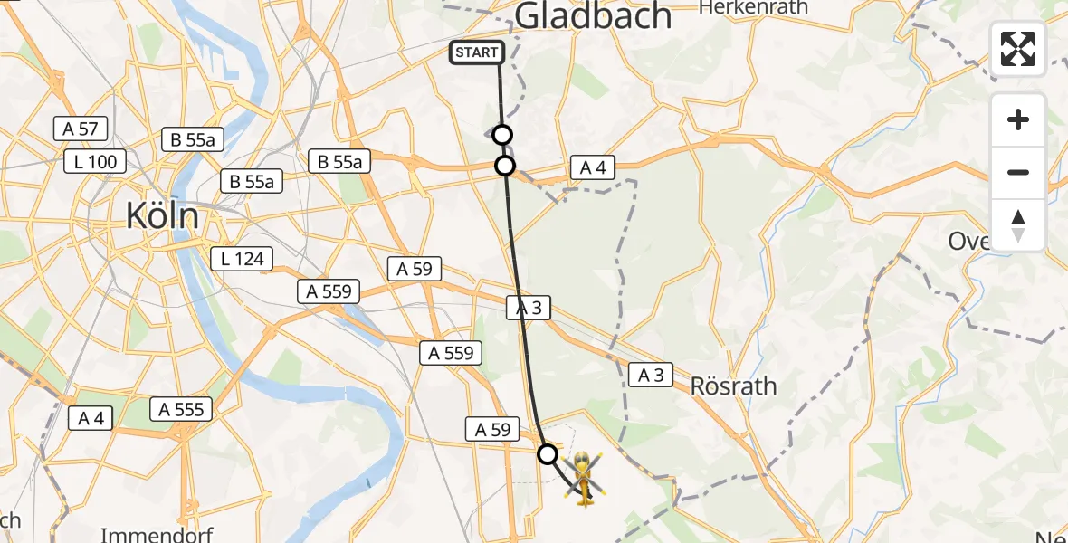 Flugroute Rettungshubschrauber Köln - Köln Bonn Flughafen, 30 Mai 2026, 05:57