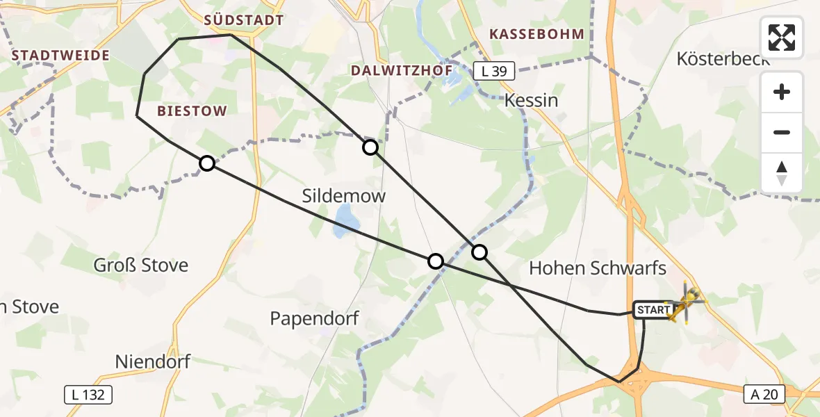 Flugroute Ambulanzhubschrauber Dummerstorf - Dummerstorf, 30 Mai 2026, 06:29