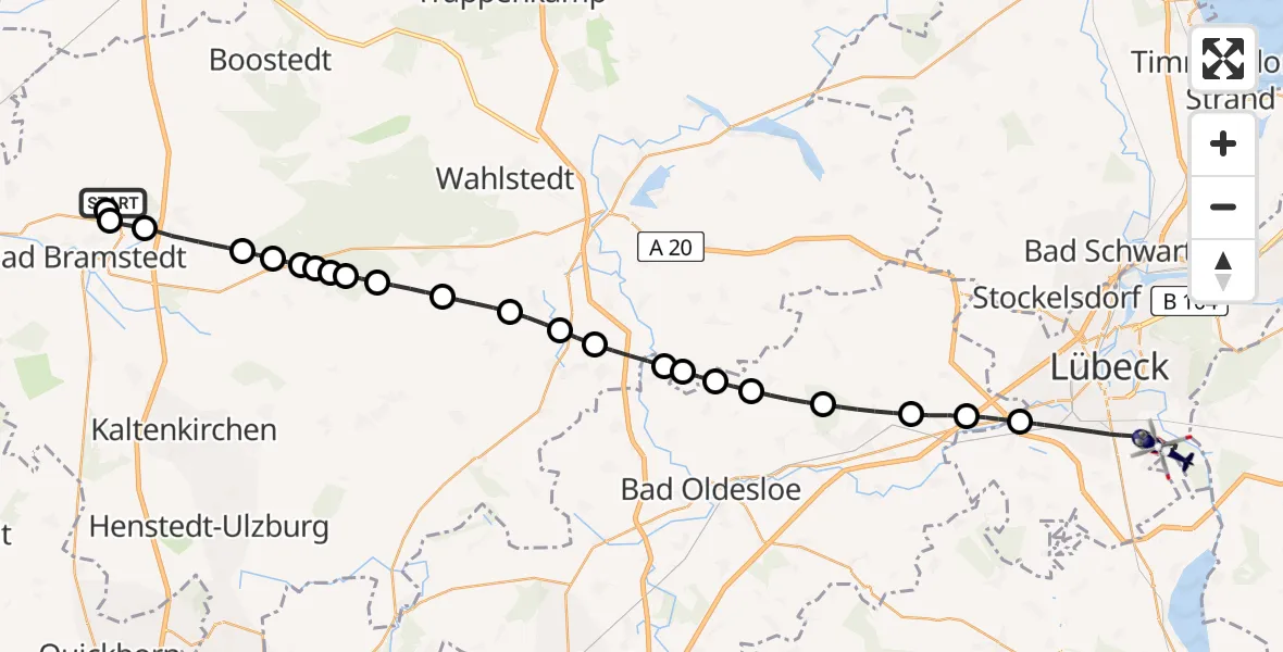 Flugroute Polizeihubschrauber Bad Bramstedt Hubschrauberlandeplatz - Lübeck, 30 Mai 2026, 06:33