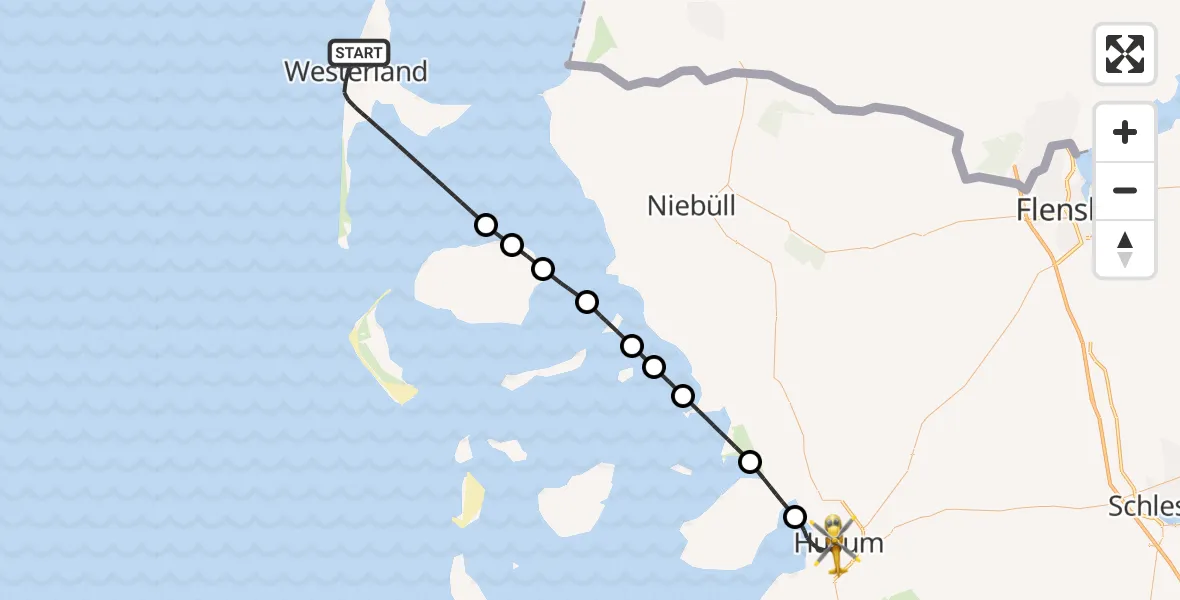 Flugroute Rettungshubschrauber Sylt - Husum, 30 Mai 2026, 06:35