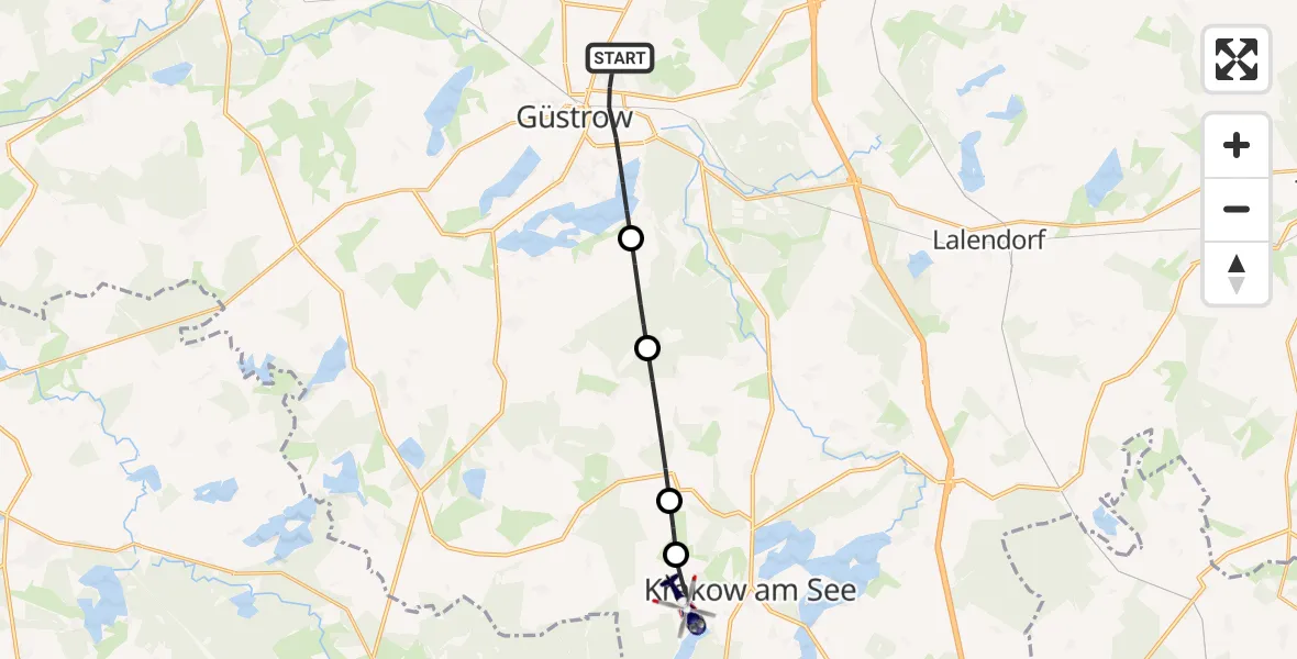 Flugroute Polizeihubschrauber Güstrow - Krakow am See, 30 Mai 2026, 06:37