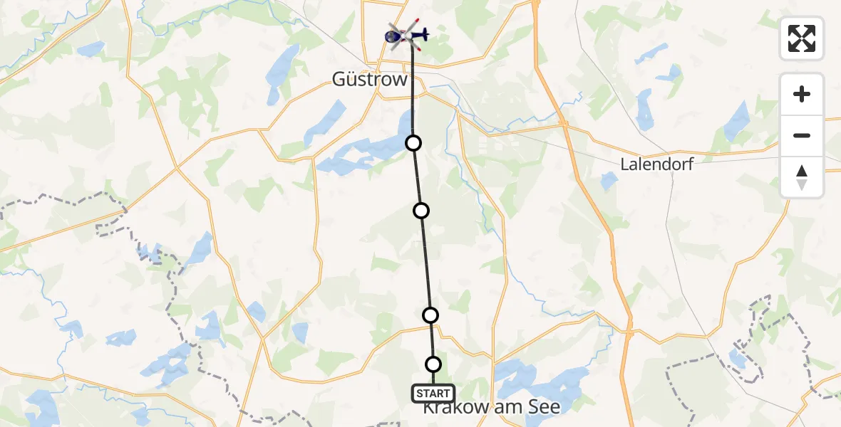 Flugroute Polizeihubschrauber Krakow am See - Güstrow, 30 Mai 2026, 07:07