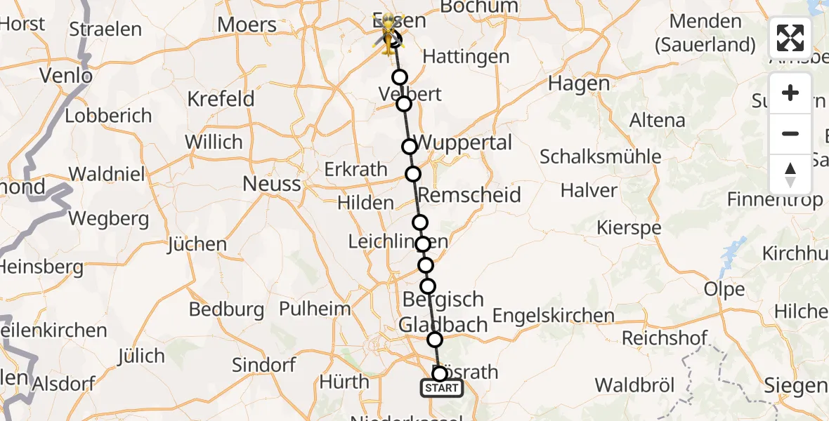 Flugroute Rettungshubschrauber Köln Bonn Flughafen - Essen, 30 Mai 2026, 07:09