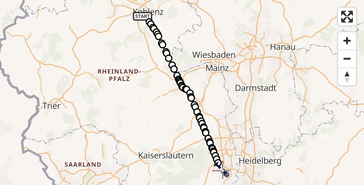 Flugroute Polizeihubschrauber Koblenz - Böhl-Iggelheim, 30 Mai 2026, 07:10
