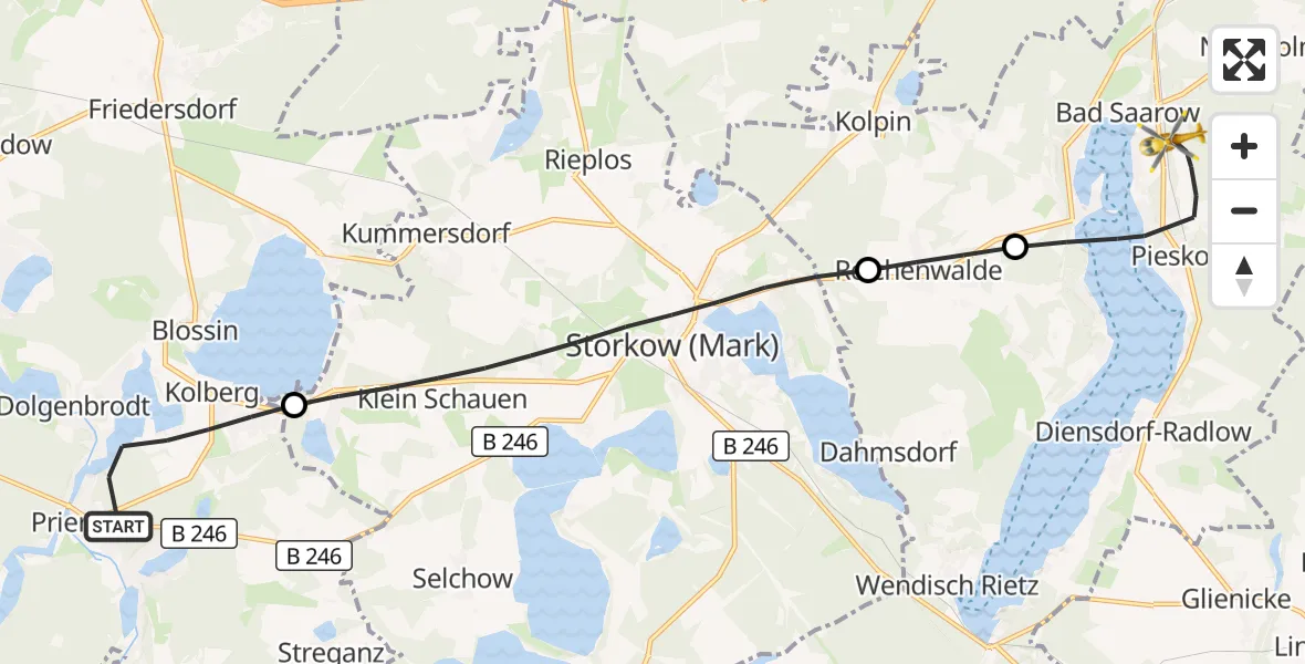 Flugroute Rettungshubschrauber Heidesee - Bad Saarow, 30 Mai 2026, 07:26