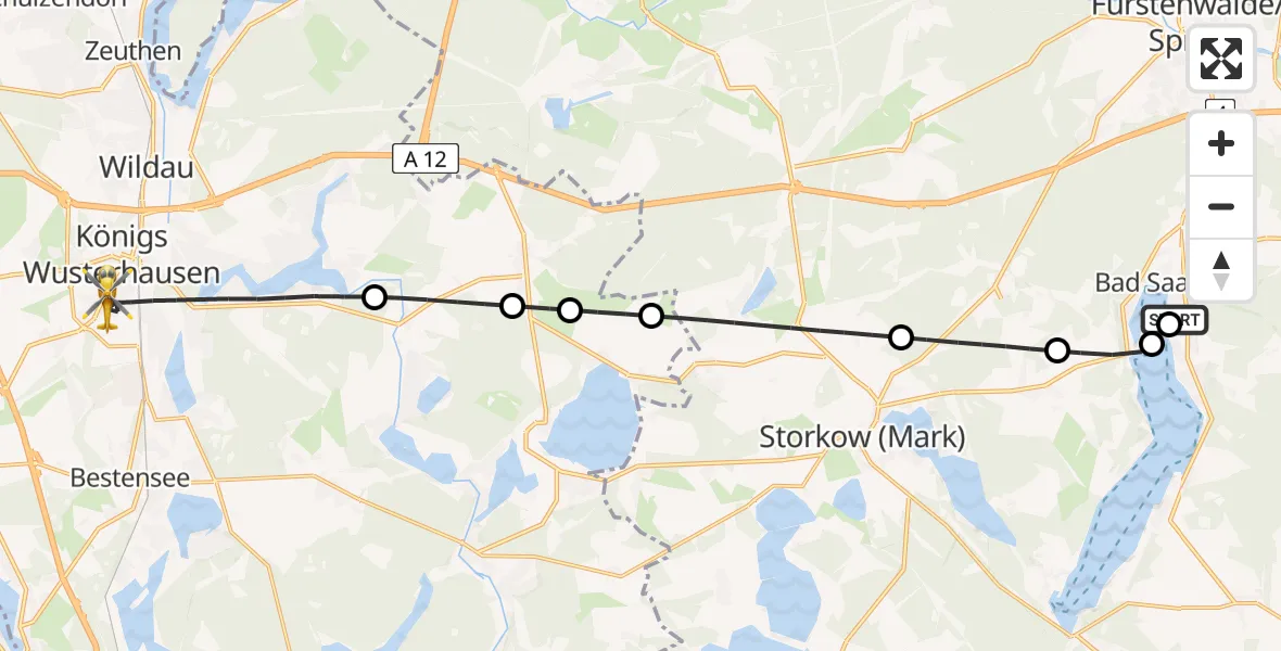 Flugroute Rettungshubschrauber Bad Saarow Hospital - Königs Wusterhausen, 30 Mai 2026, 08:07