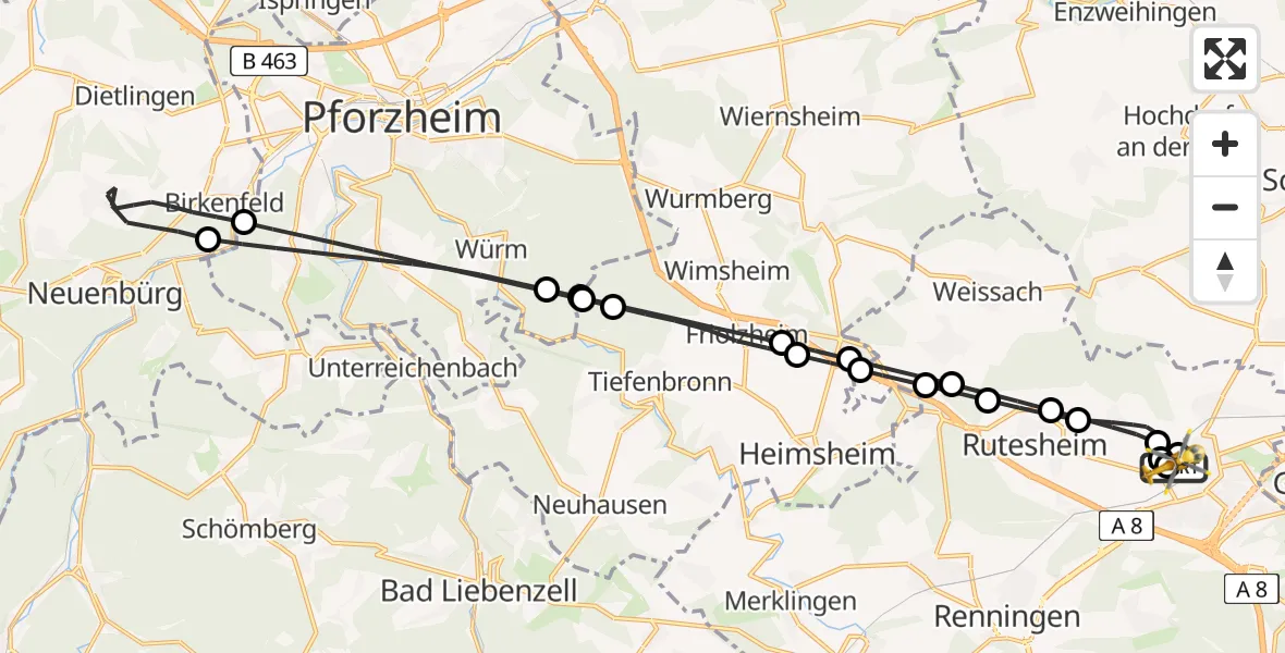 Flugroute Rettungshubschrauber Leonberg Hospital - Leonberg Hospital, 30 Mai 2026, 08:31