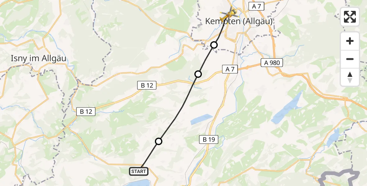 Flugroute Rettungshubschrauber Immenstadt i.Allgäu - Kempten (Allgäu), 30 Mai 2026, 08:37