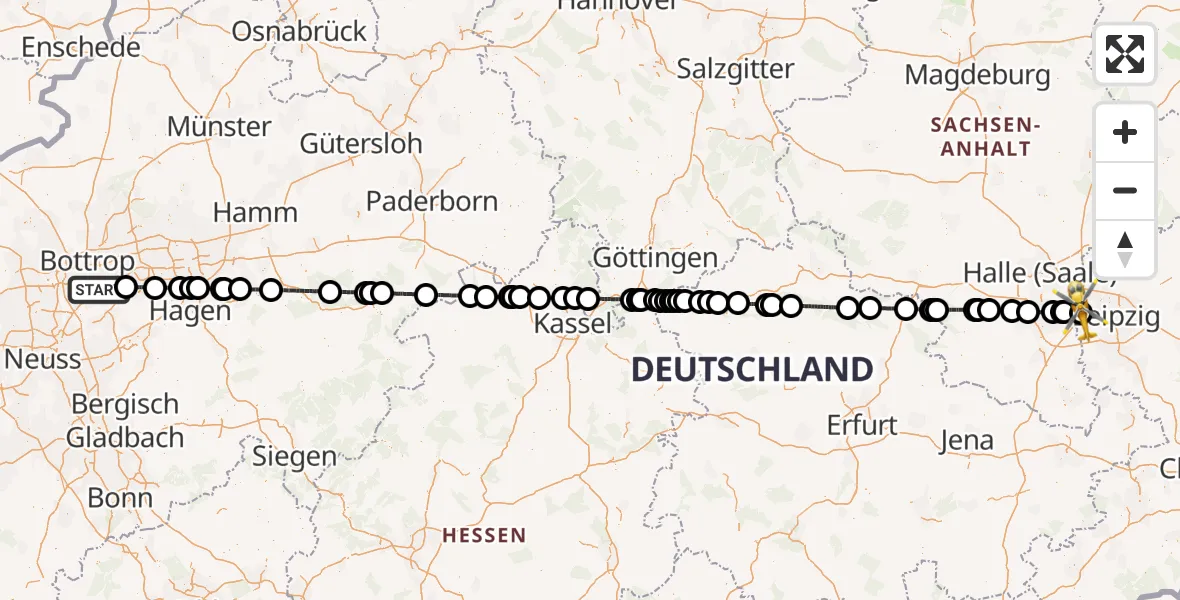 Flugroute Rettungshubschrauber Essen - ADAC Air Rescue Station Leipzig/Schkeuditz-Dölzig Hubschrauberlandeplatz (Christoph 61), 30 Mai 2026, 08:42