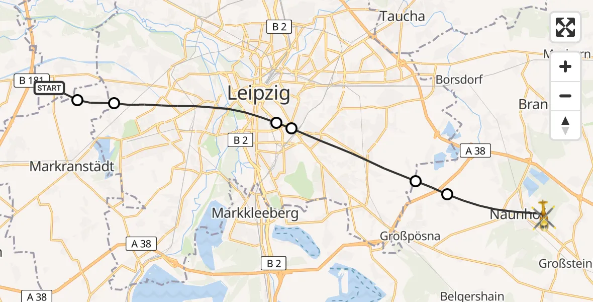 Flugroute Rettungshubschrauber Schkeuditz - Naunhof, 30 Mai 2026, 08:58