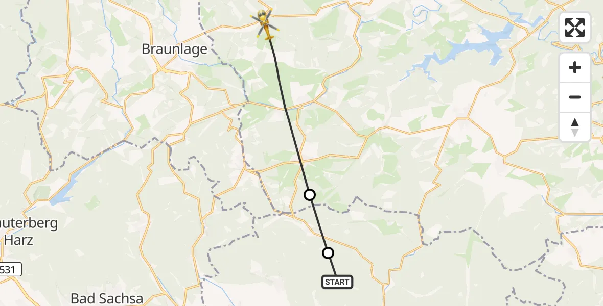 Flugroute Rettungshubschrauber Harztor - Oberharz am Brocken, 30 Mai 2026, 09:04