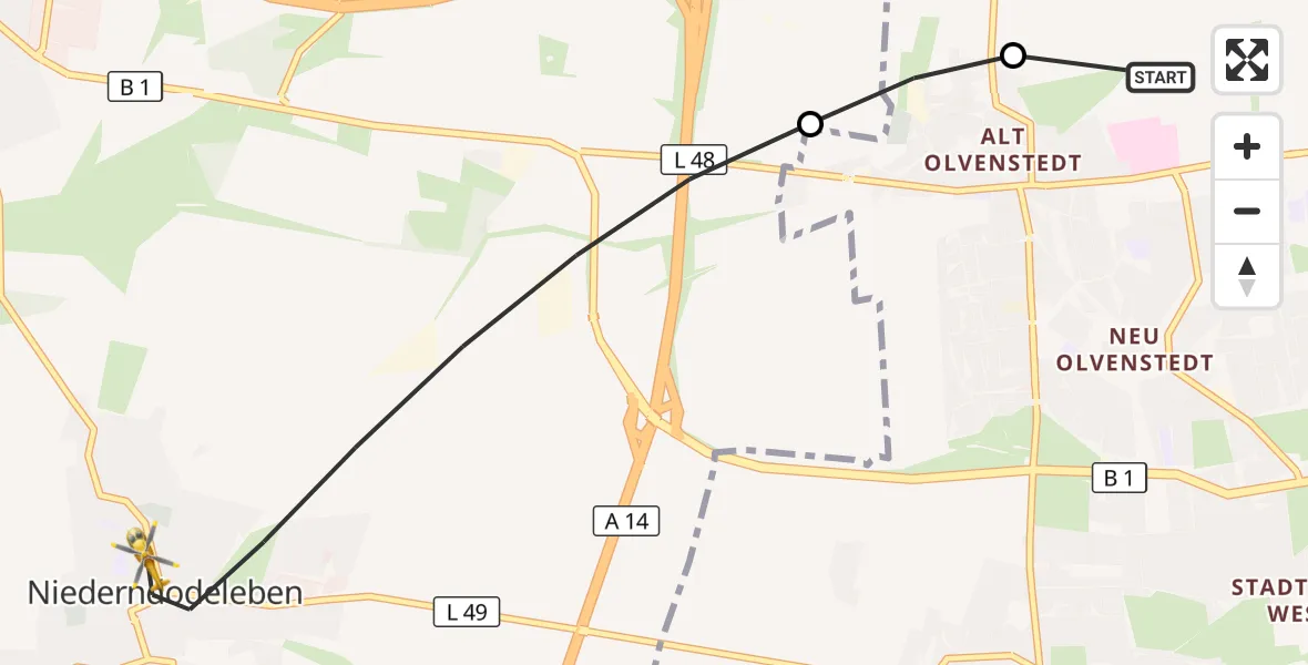 Flugroute Rettungshubschrauber Magdeburg Hospital - Hohe Börde, 30 Mai 2026, 09:16