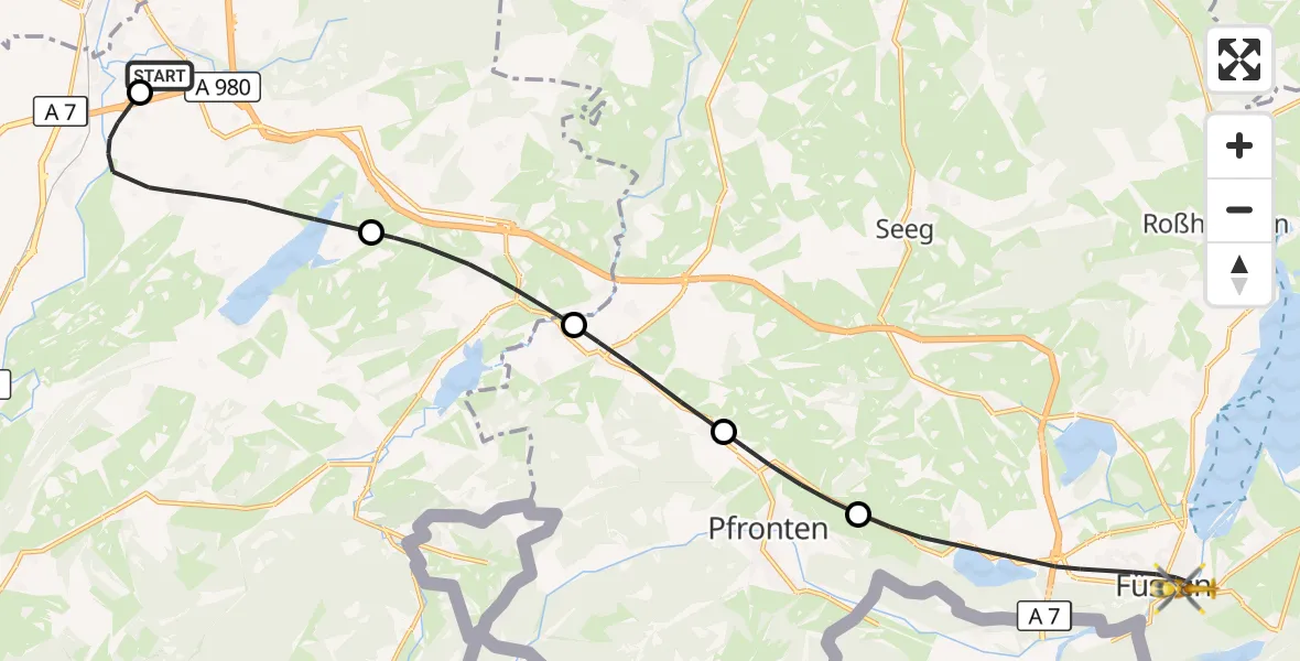 Flugroute Rettungshubschrauber Kempten-Durach Flugplatz - Füssen, 30 Mai 2026, 09:26