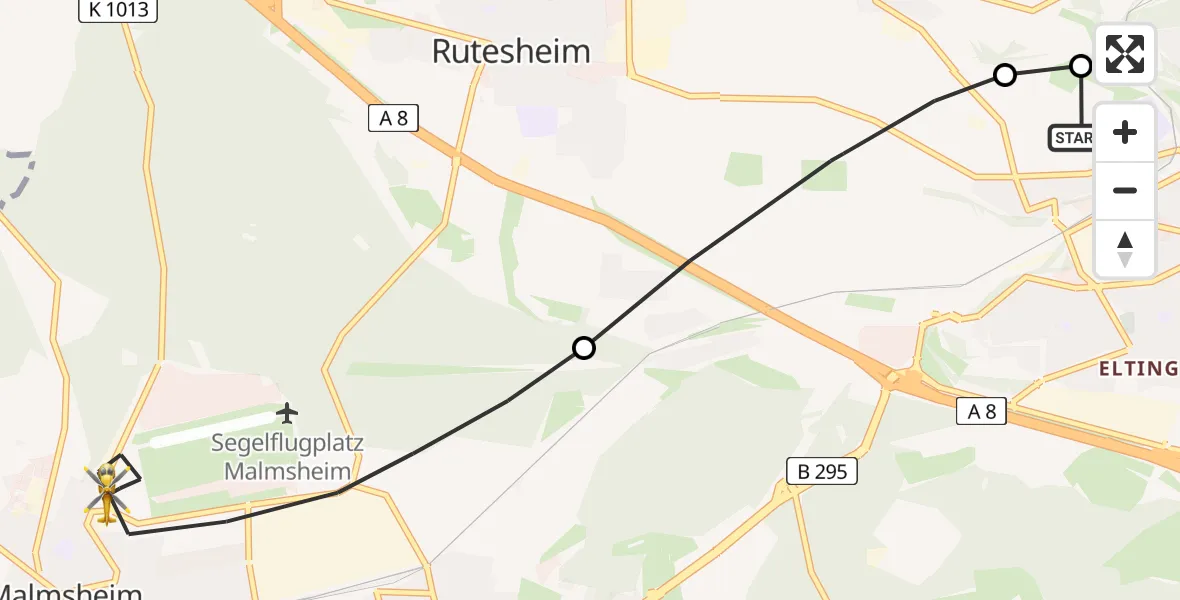 Flugroute Rettungshubschrauber Leonberg Hospital - Renningen, 30 Mai 2026, 09:26