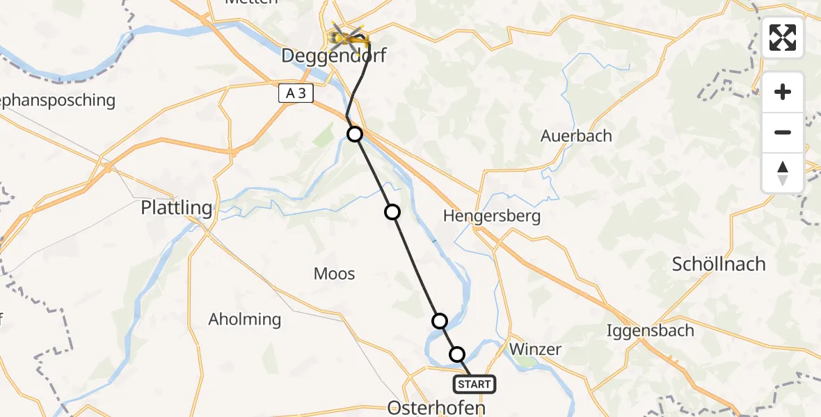 Flugroute Rettungshubschrauber Osterhofen - Deggendorf, 30 Mai 2026, 09:30