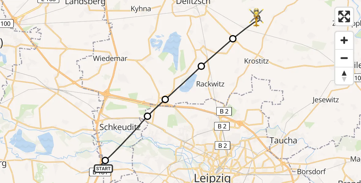 Flugroute Rettungshubschrauber ADAC Air Rescue Station Leipzig/Schkeuditz-Dölzig Hubschrauberlandeplatz (Christoph 61) - Schönwölkau, 30 Mai 2026, 09:33