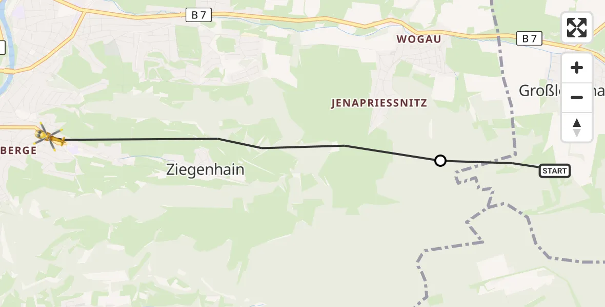 Flugroute Rettungshubschrauber Großlöbichau - Jena, 30 Mai 2026, 09:37