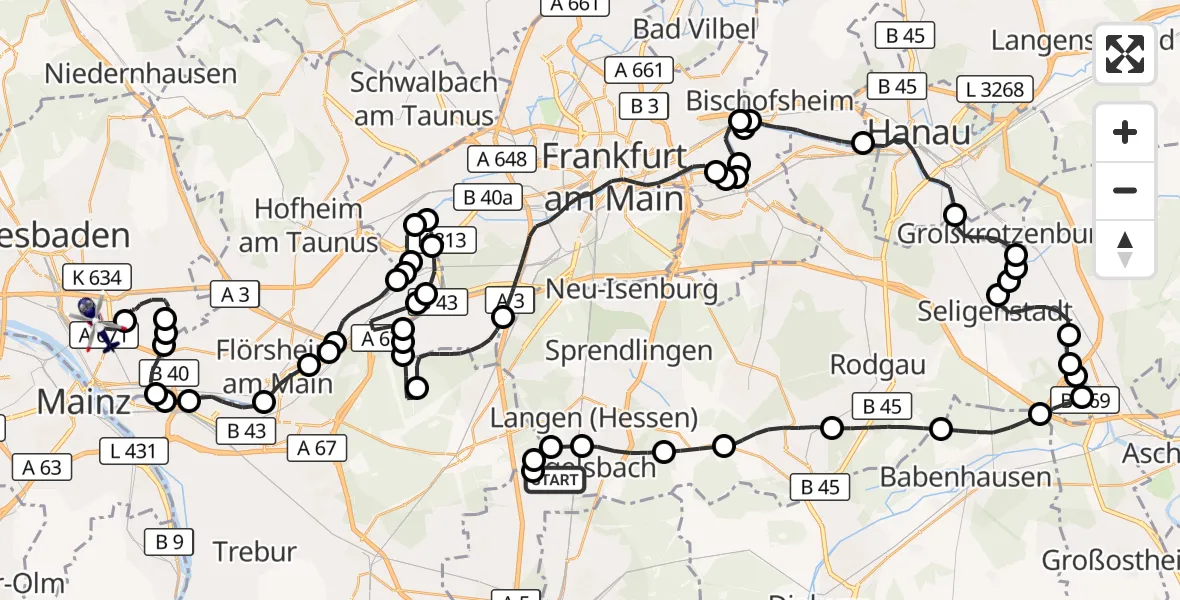 Flugroute Polizeihubschrauber Flughafen Frankfurt-Egelsbach - Wiesbaden, 30 Mai 2026, 09:39