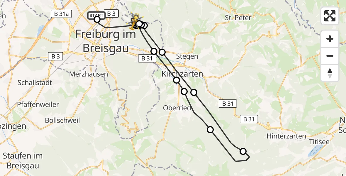 Flugroute Rettungshubschrauber Freiburg im Breisgau Flugplatz - Gundelfingen, 30 Mai 2026, 09:41