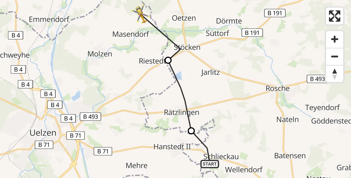 Flugroute Rettungshubschrauber Suhlendorf - Uelzen, 30 Mai 2026, 09:43