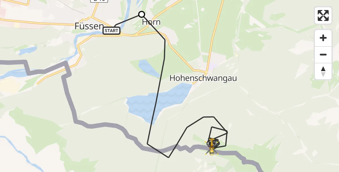 Flugroute Rettungshubschrauber Füssen - Schwangau, 30 Mai 2026, 09:45