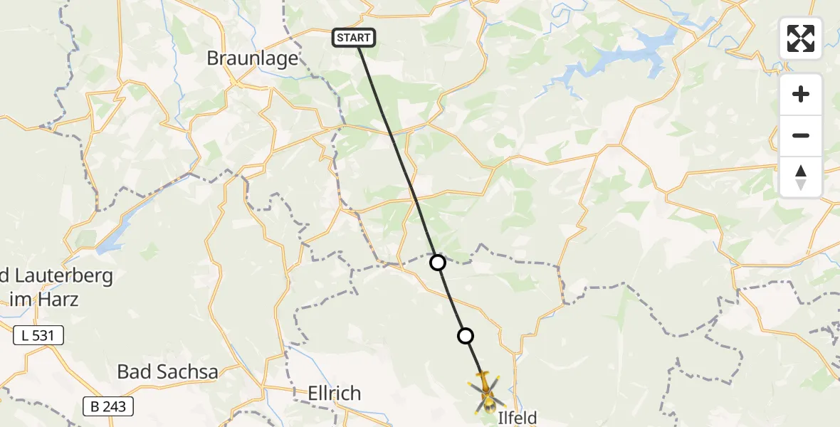 Flugroute Rettungshubschrauber Oberharz am Brocken - Harztor, 30 Mai 2026, 09:46