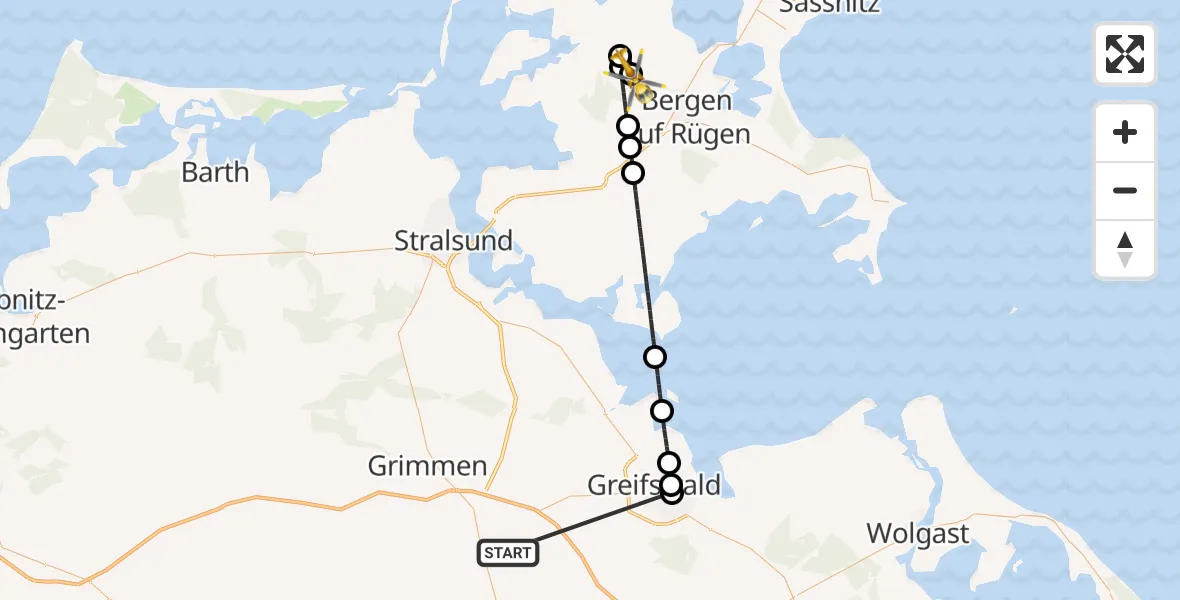 Flugroute Rettungshubschrauber Süderholz - Bergen auf Rügen, 30 Mai 2026, 10:02