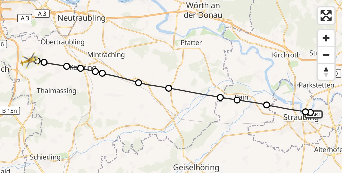 Flugroute Rettungshubschrauber Sankt Elisabeth Hospital Straubing - Obertraubling, 30 Mai 2026, 10:07