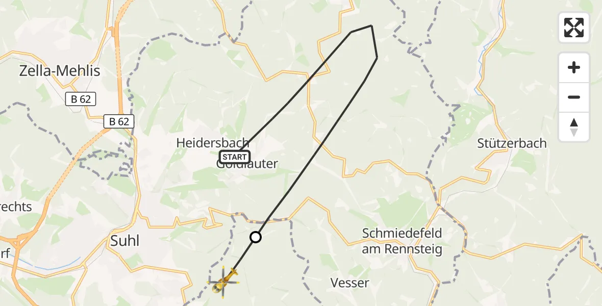Flugroute Rettungshubschrauber Suhl - Schleusingen, 30 Mai 2026, 10:09