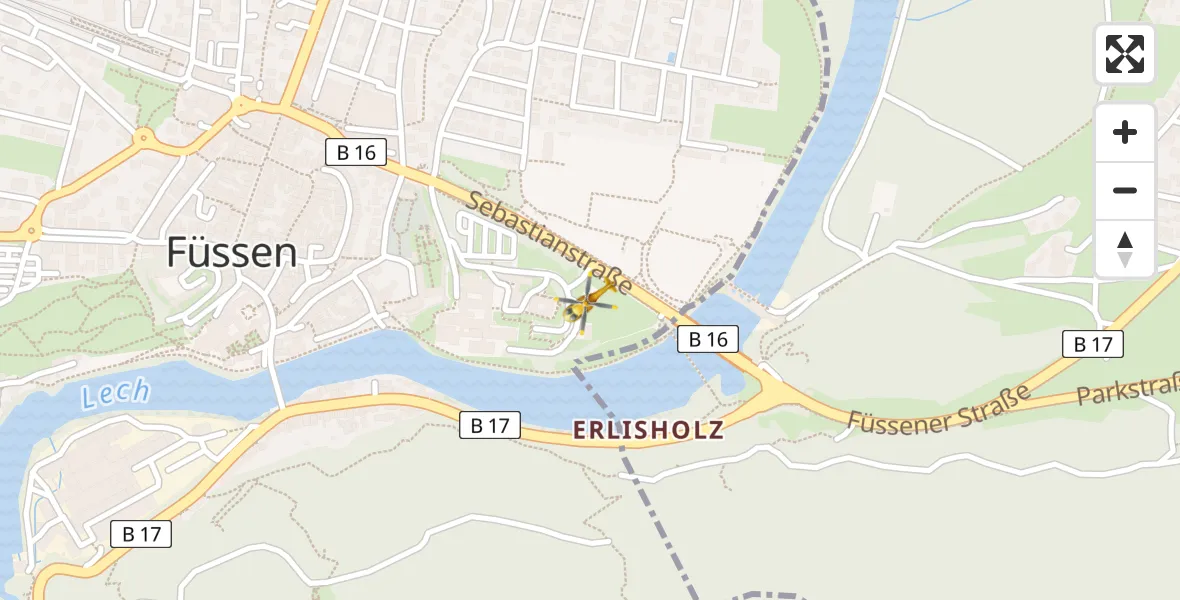 Flugroute Rettungshubschrauber Füssen - Füssen, 30 Mai 2026, 10:09