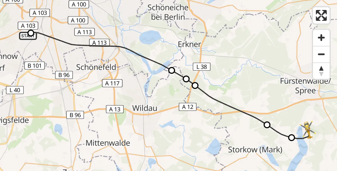Flugroute Rettungshubschrauber Charité Clinic Benjamin Franklin Campus - Bad Saarow, 30 Mai 2026, 10:10