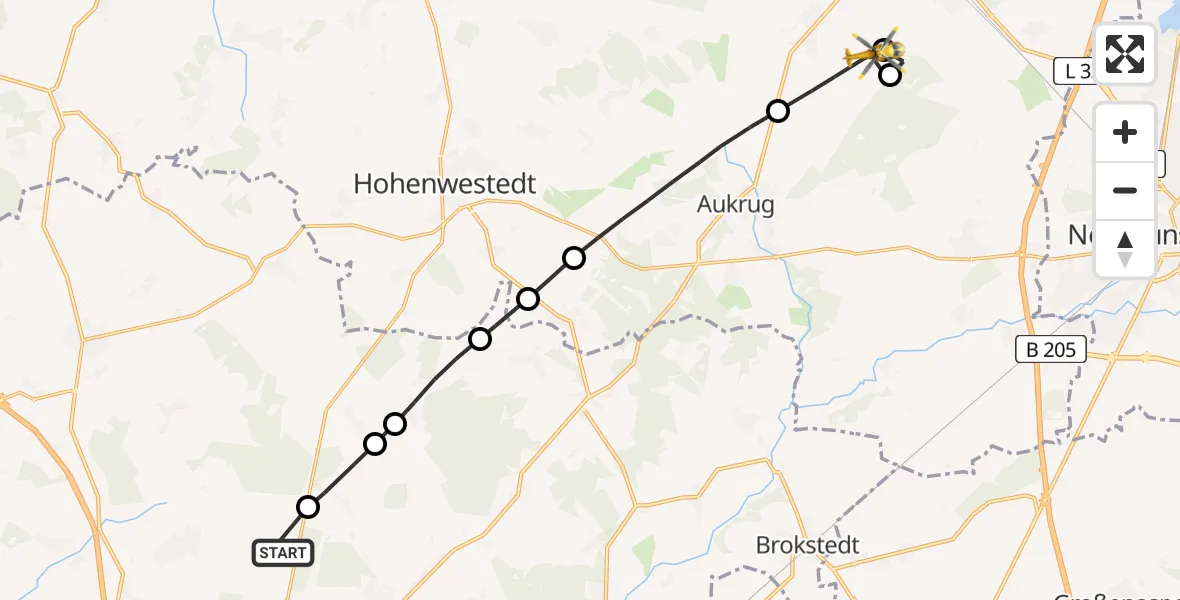 Flugroute Rettungshubschrauber Itzehoe Hungriger Wolf Flugplatz - Gnutz, 30 Mai 2026, 10:14
