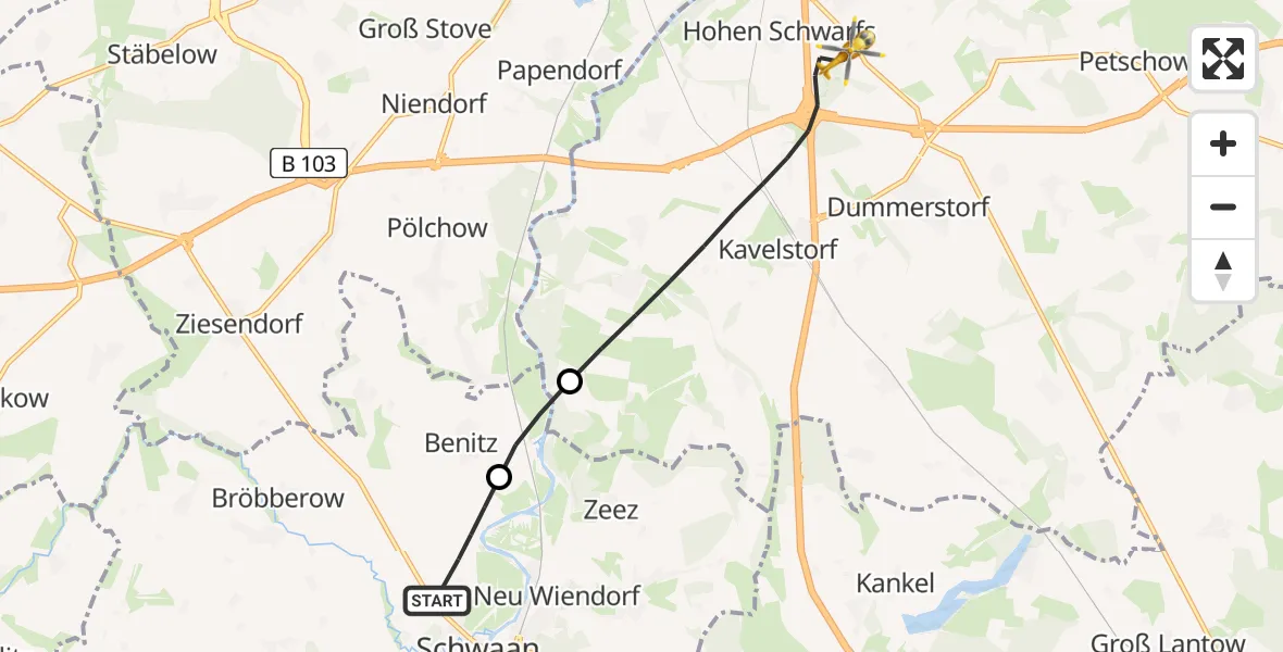 Flugroute Ambulanzhubschrauber Schwaan - Dummerstorf, 30 Mai 2026, 10:16