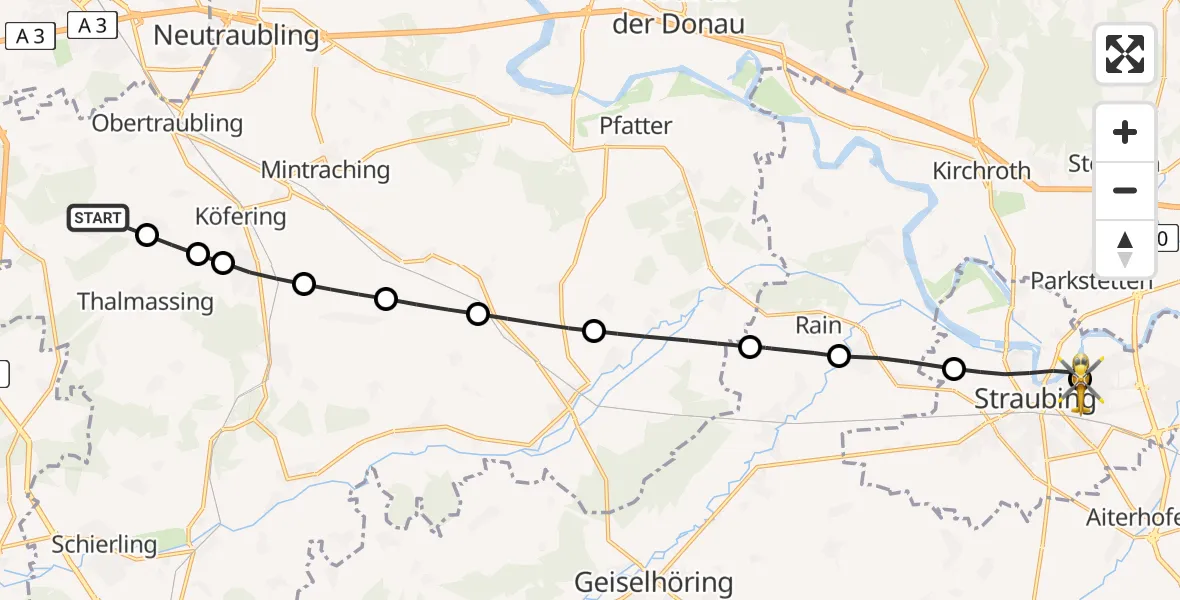 Flugroute Rettungshubschrauber Thalmassing - Sankt Elisabeth Hospital Straubing, 30 Mai 2026, 10:19