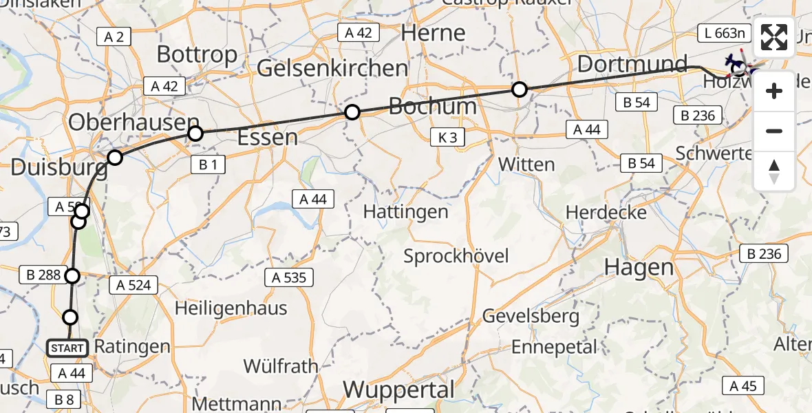 Flugroute Polizeihubschrauber Düsseldorf Flughafen - Dortmund Flughafen, 30 Mai 2026, 10:23