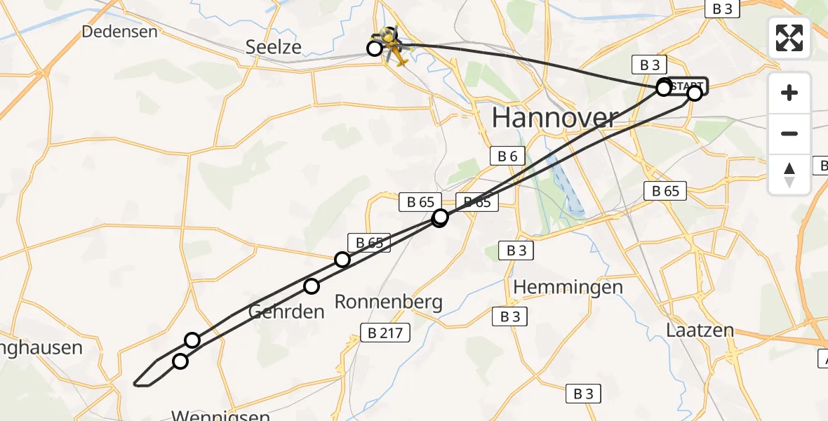 Flugroute Rettungshubschrauber Hannover Luftrettung Hubschrauberlandeplatz (Christoph 4) - Hannover, 30 Mai 2026, 10:23