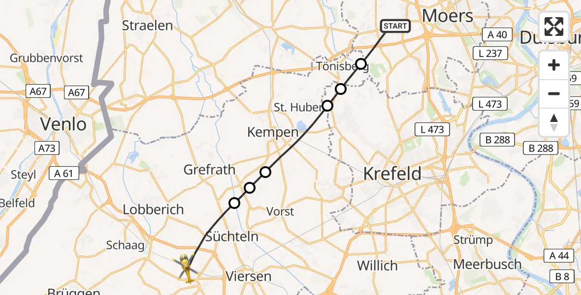 Flugroute Rettungshubschrauber Neukirchen-Vluyn - Viersen, 30 Mai 2026, 10:26