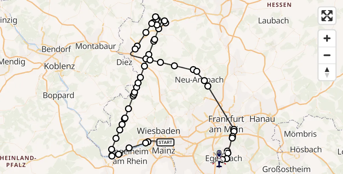 Flugroute Polizeihubschrauber Wiesbaden - Flughafen Frankfurt-Egelsbach, 30 Mai 2026, 10:41