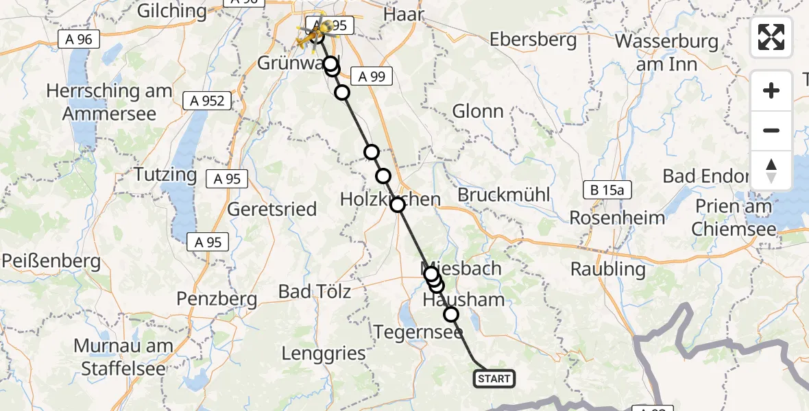 Flugroute Rettungshubschrauber Schliersee - ADAC Air Rescue Center Hubschrauberlandeplatz (Christoph 1), 30 Mai 2026, 10:46