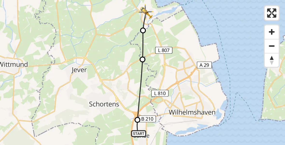 Flugroute Rettungshubschrauber Sande - Wangerland, 30 Mai 2026, 10:47