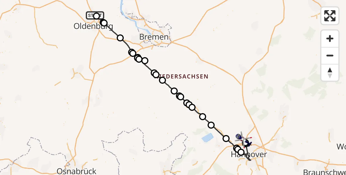 Flugroute Polizeihubschrauber Rastede - Flughafen Hannover, 30 Mai 2026, 10:54