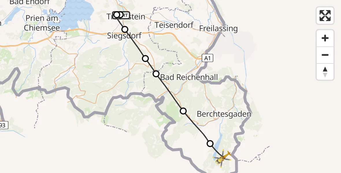 Flugroute Rettungshubschrauber Traunstein Hospital - Schönau a.Königssee, 30 Mai 2026, 10:54