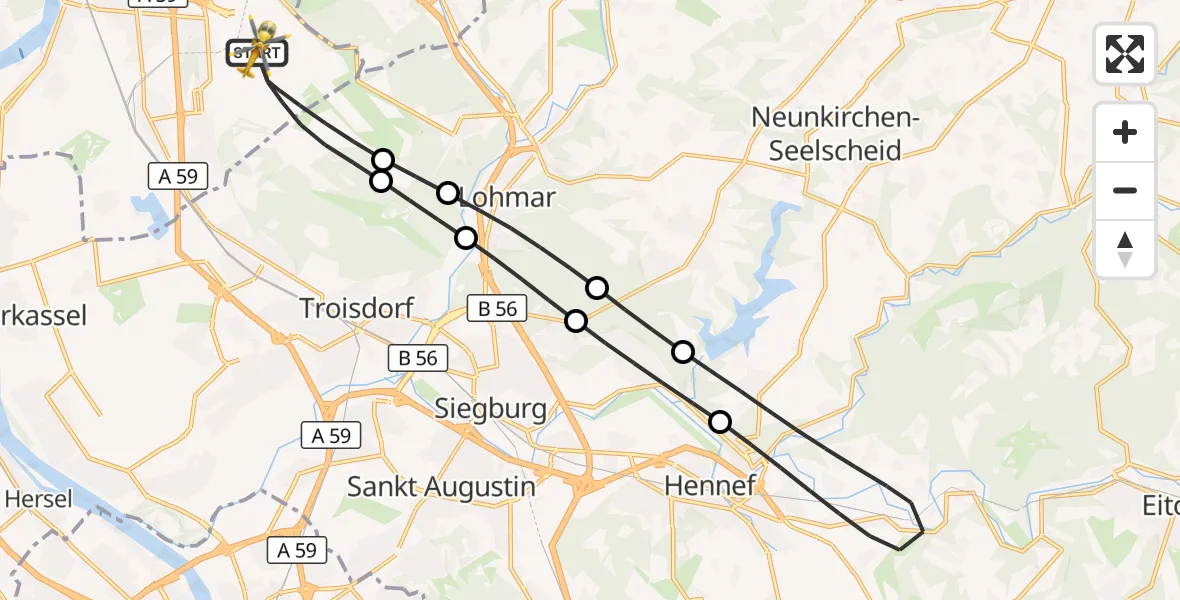 Flugroute Rettungshubschrauber Köln Bonn Flughafen - Köln Bonn Flughafen, 30 Mai 2026, 10:55