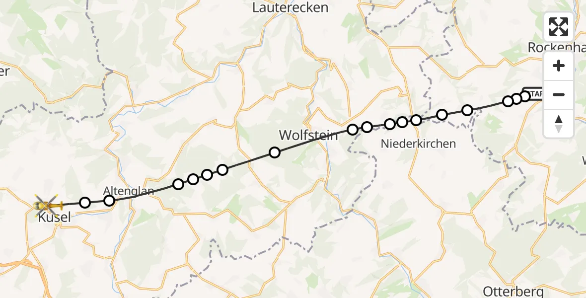 Flugroute Rettungshubschrauber Imsweiler UL - Kusel, 30 Mai 2026, 10:59