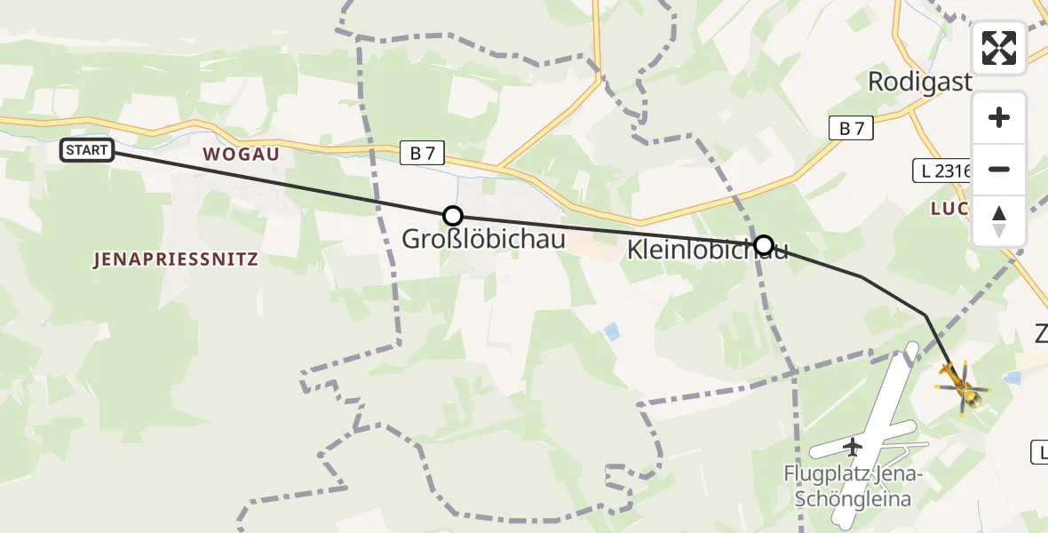 Flugroute Rettungshubschrauber Jena - Schöngleina, 30 Mai 2026, 11:04