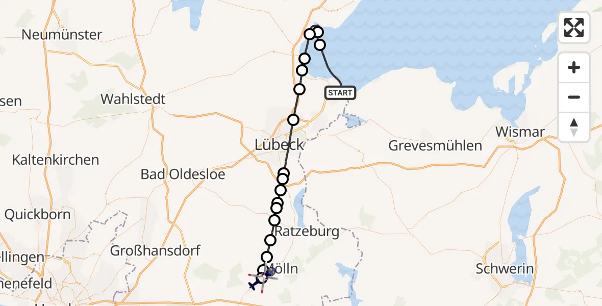 Flugroute Polizeihubschrauber Lübeck - Breitenfelde, 30 Mai 2026, 11:04