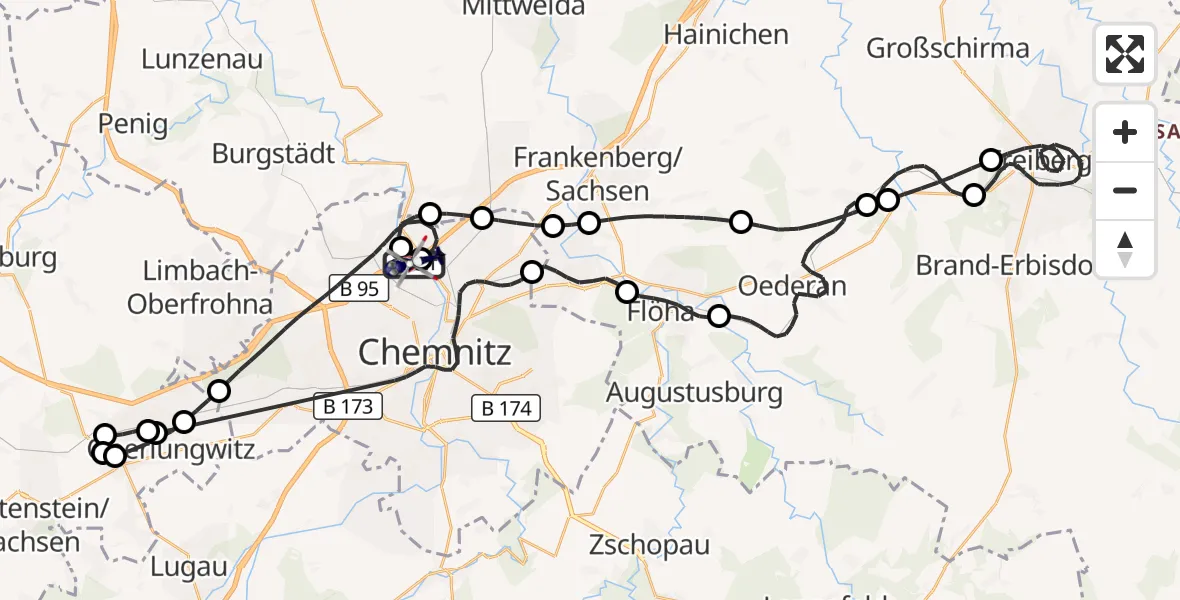 Flugroute Polizeihubschrauber Chemnitz-Glösa Industrial Park Hubschrauberlandeplatz - Chemnitz-Glösa Industrial Park Hubschrauberlandeplatz, 30 Mai 2026, 11:11